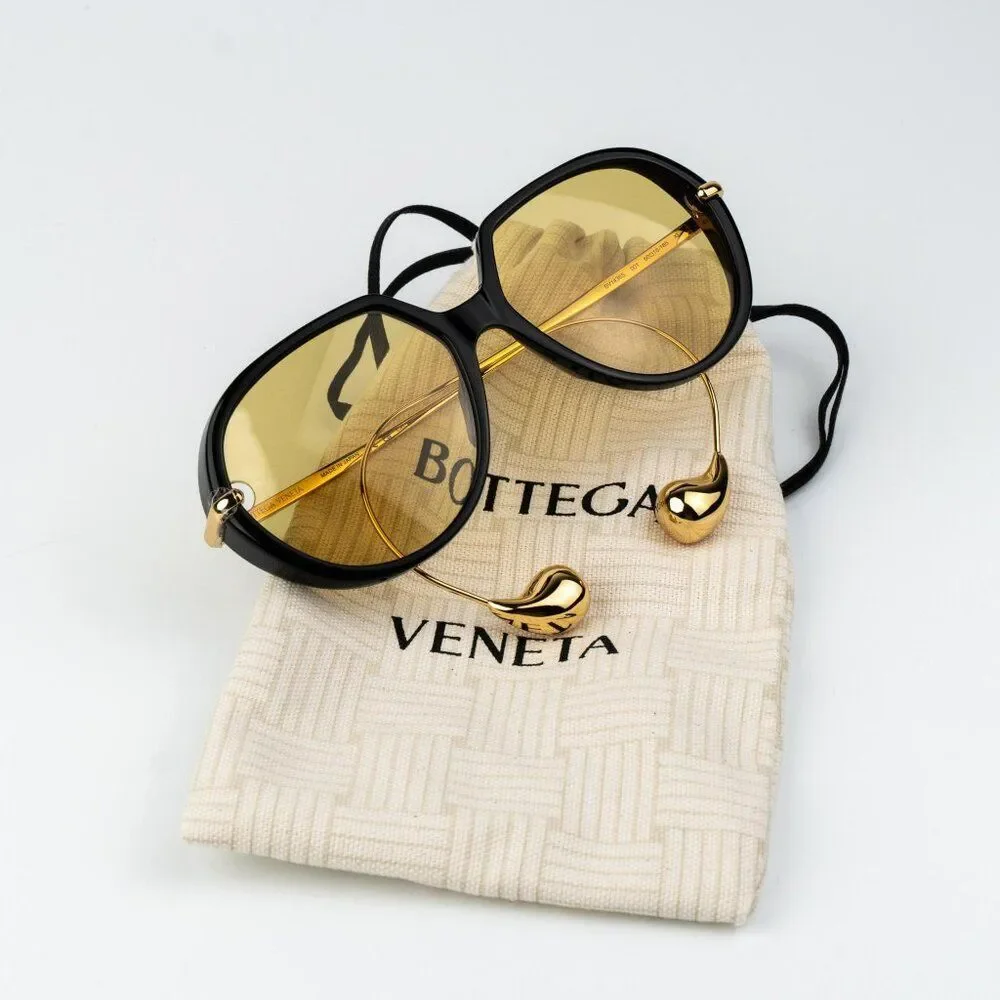 Bottega Veneta Men Sunglasses Black Gold Yellow BV1436S 001 BRAND NEW